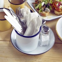 White Enamel Rice & Pasta Plate with Grey Rim